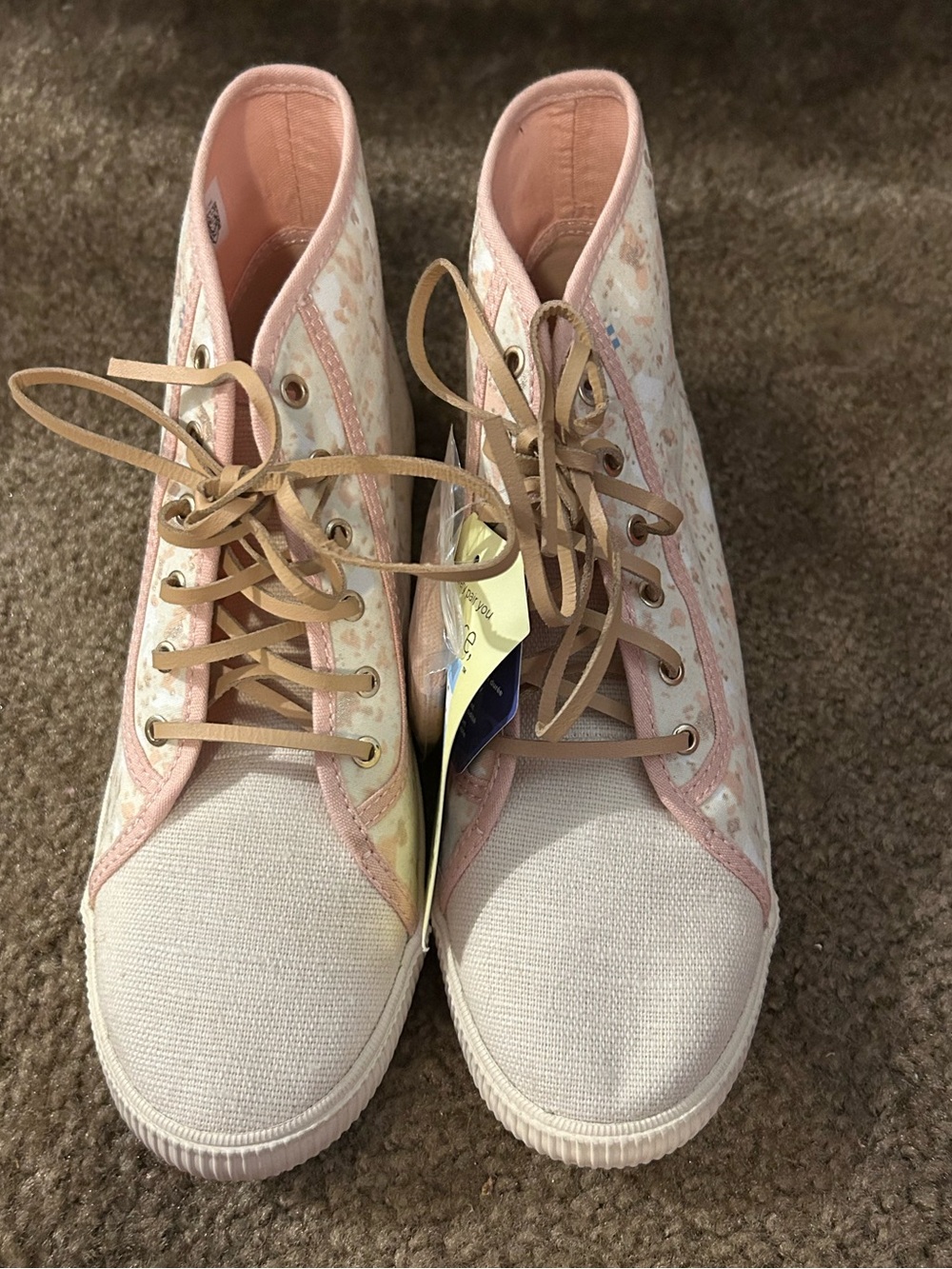 Casual High-Top Canvas Sneakers in Light Pink and Cream